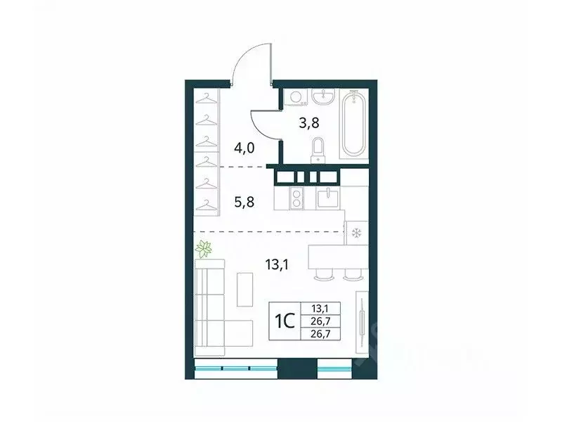 Студия Забайкальский край, Чита Хороший мкр, 15 (26.7 м) - Фото 1