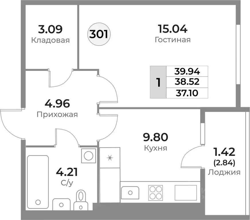 1-к кв. Калининградская область, Калининград Пригородная ул. (38.52 м) - Фото 0