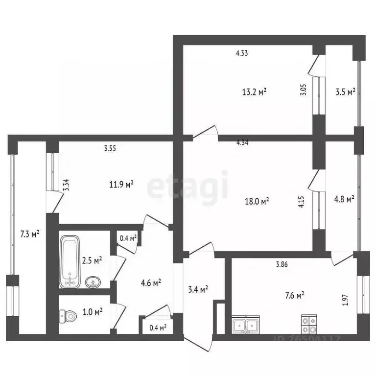 3-к кв. Севастополь ул. Маршала Геловани, 13 (70.8 м) - Фото 2