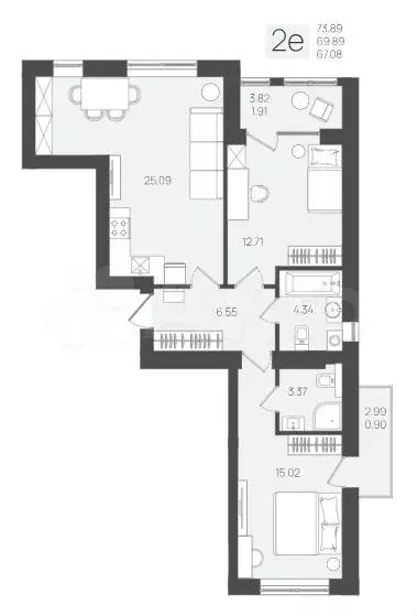 2-к. квартира, 69 м, 4/5 эт. - Фото 1