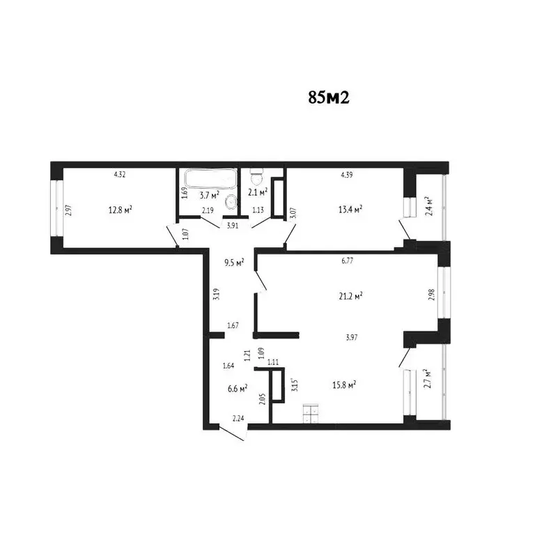 2-комнатная квартира: Тюмень, улица Пожарных и Спасателей, 14 (85 м) - Фото 0