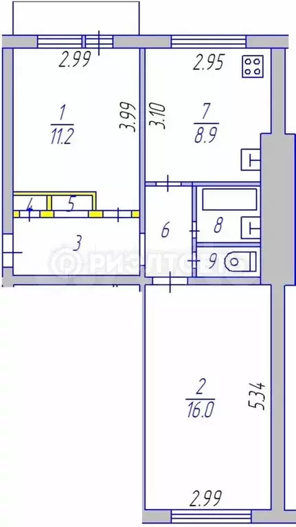 2-к. квартира, 46,8 м, 3/5 эт. - Фото 0