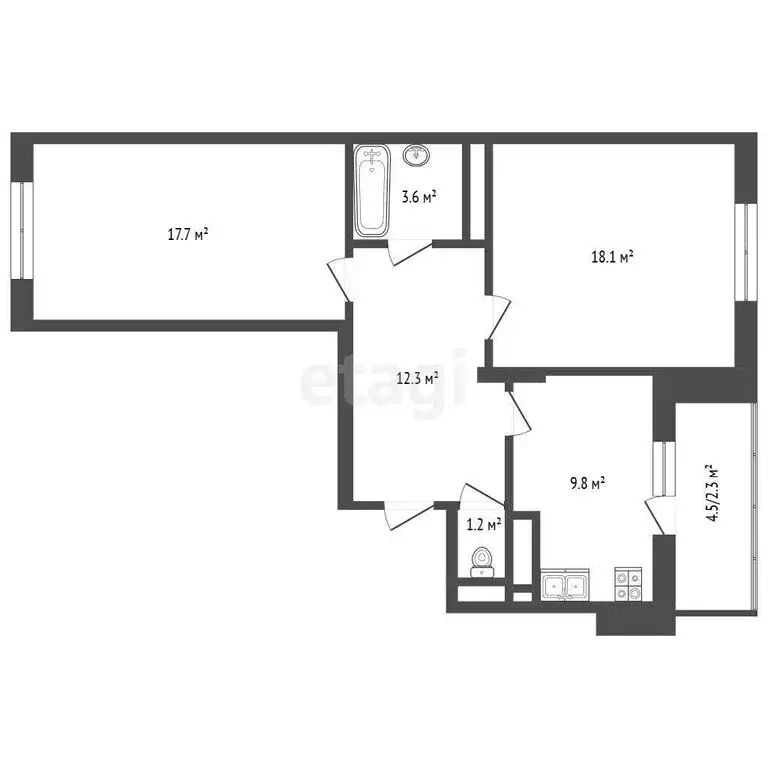 2-комнатная квартира: Дмитров, микрорайон имени В.Н. Махалина, 33 (63 ... - Фото 0