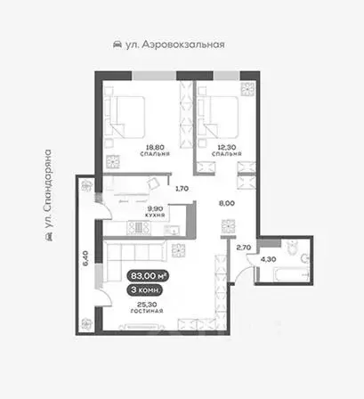 3-к кв. Красноярский край, Красноярск ул. Спандаряна, 1 (83.2 м) - Фото 2