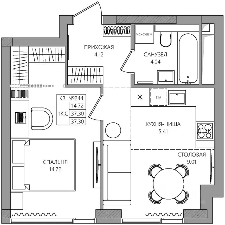 1-к кв. Пермский край, Пермь Баковый пер., 5 (37.3 м) - Фото 1