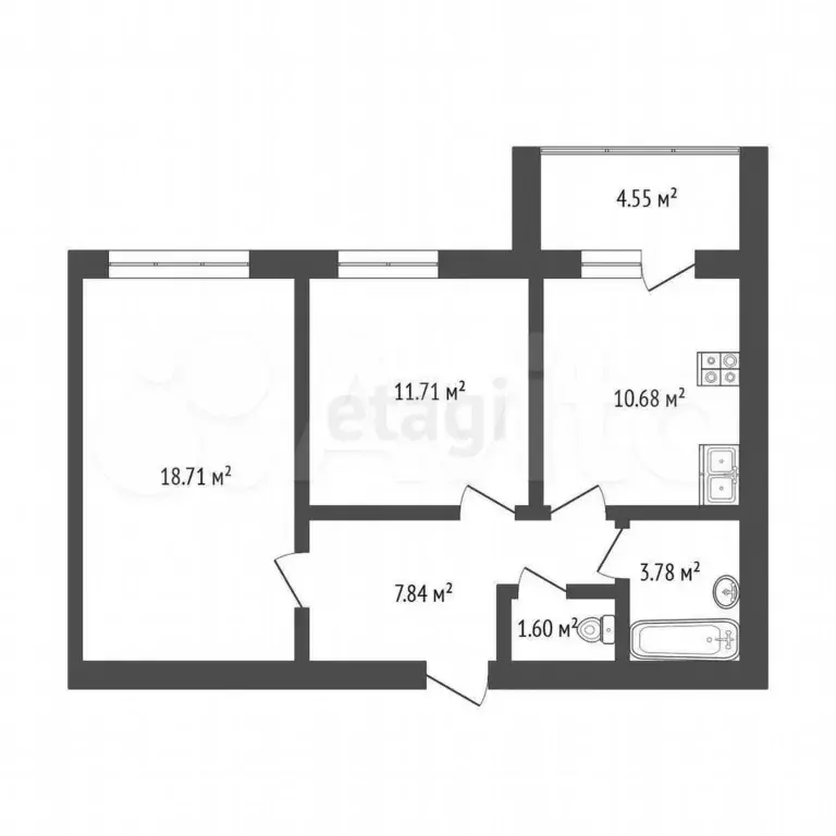 2-к. квартира, 54 м, 8/9 эт. - Фото 0