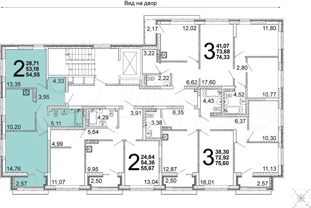 2-к. квартира, 54 м, 4/5 эт. - Фото 1