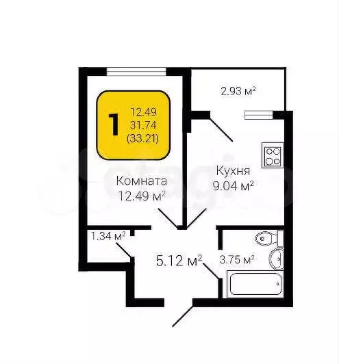 1-к. квартира, 31,9 м, 16/18 эт. - Фото 0