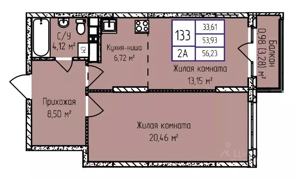 2-к кв. Удмуртия, Ижевск ул. Героя России Ильфата Закирова, 20А (56.39 ... - Фото 0