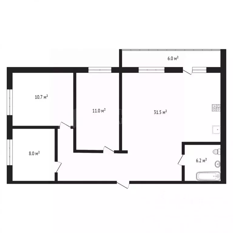 3-к кв. Тюменская область, Тюмень Сосьвинская ул., 47 (73.7 м) - Фото 1