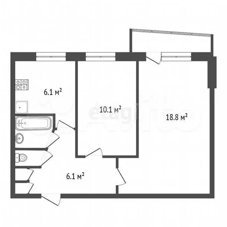2-к. квартира, 45,5 м, 6/9 эт. - Фото 0