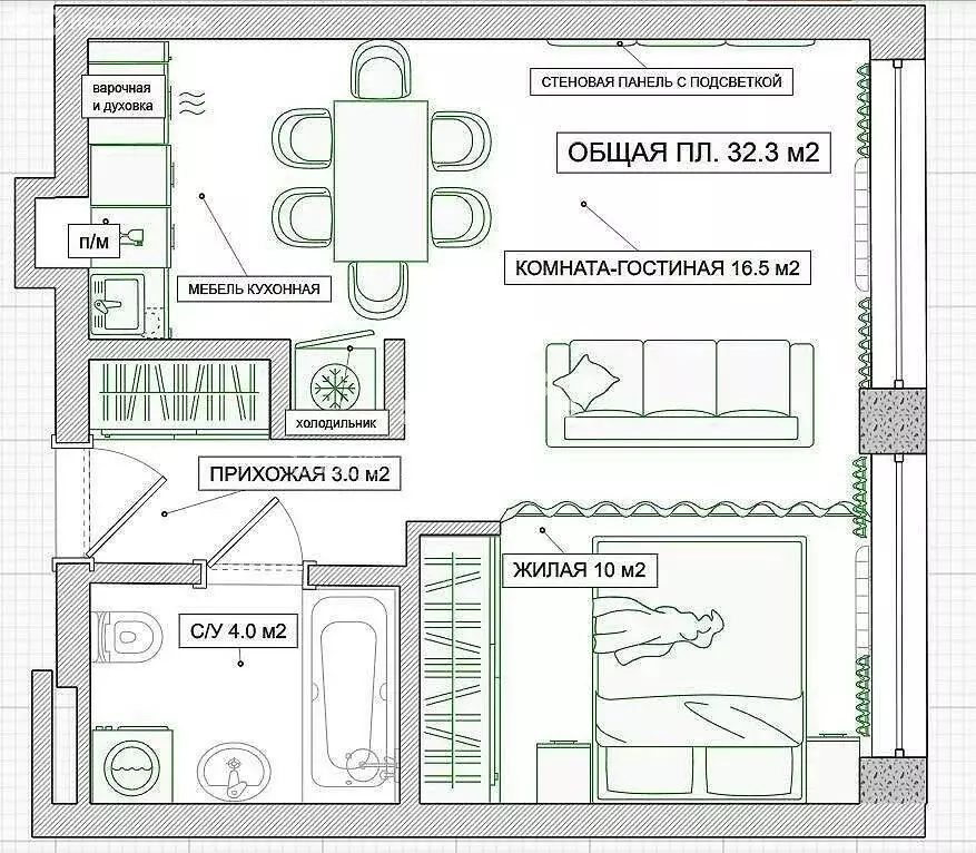 1-комнатная квартира: Красногорск, Соловьиная улица, 6 (32.3 м) - Фото 1