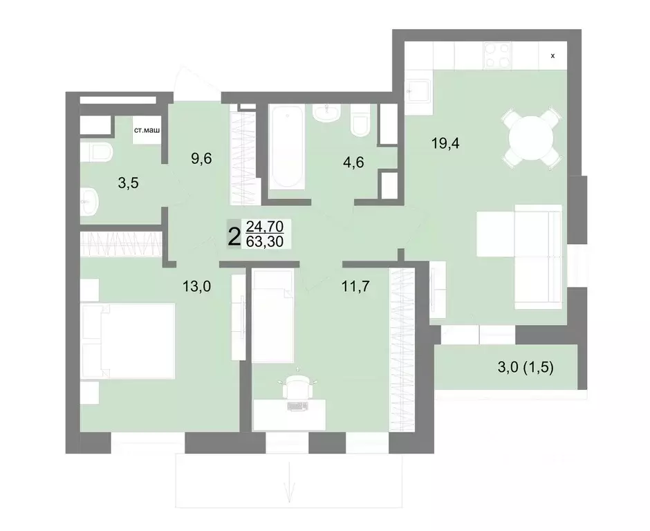 2-к кв. Свердловская область, Екатеринбург ул. Семена Лагоды, 80 (63.3 ... - Фото 1