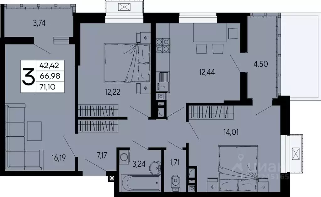 3-к кв. Адыгея, Майкоп 9 Мая ул. (71.1 м) - Фото 1