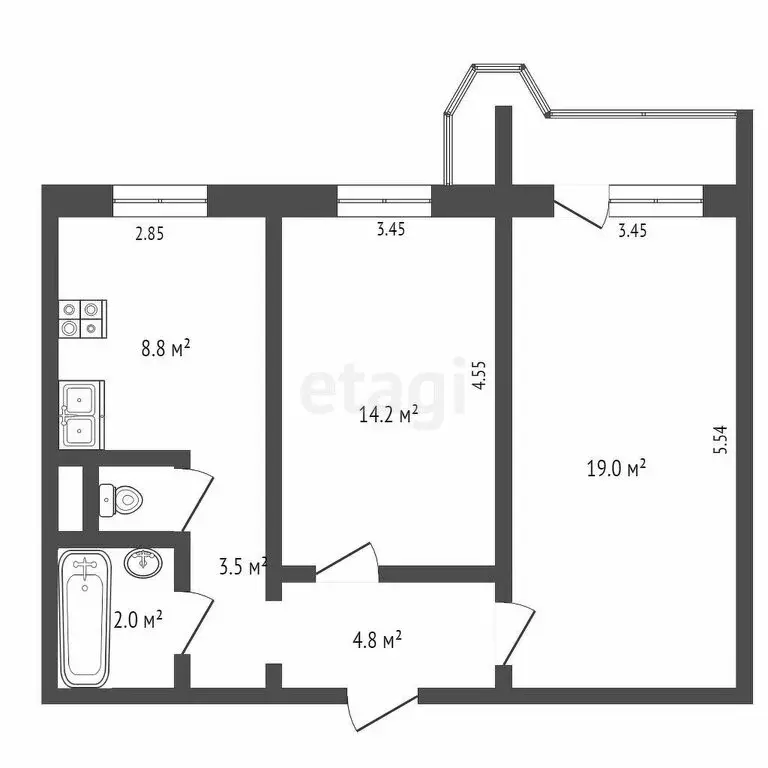 2-комнатная квартира: Самара, улица Александра Матросова, 53 (53.2 м) - Фото 1