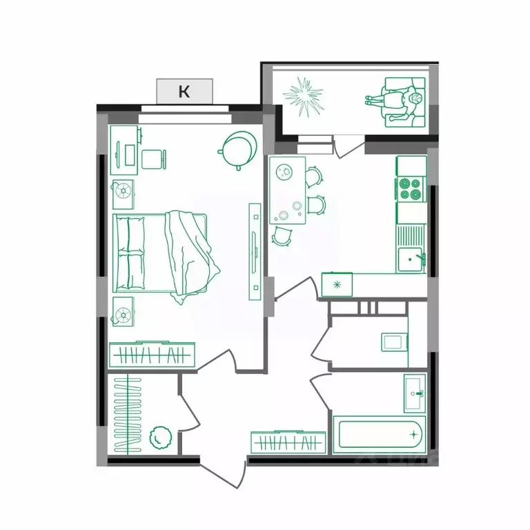 1-к кв. Владимирская область, Ковров Еловая ул., 82 (40.1 м) - Фото 2