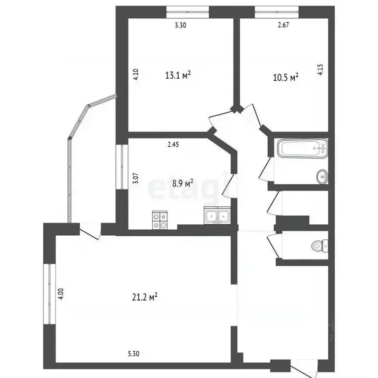 3-к кв. Белгородская область, Белгород ул. Губкина, 16А (72.7 м) - Фото 1
