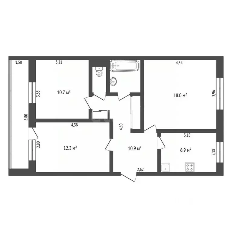3-к кв. Амурская область, Благовещенск Студенческая ул., 45 (63.8 м) - Фото 2