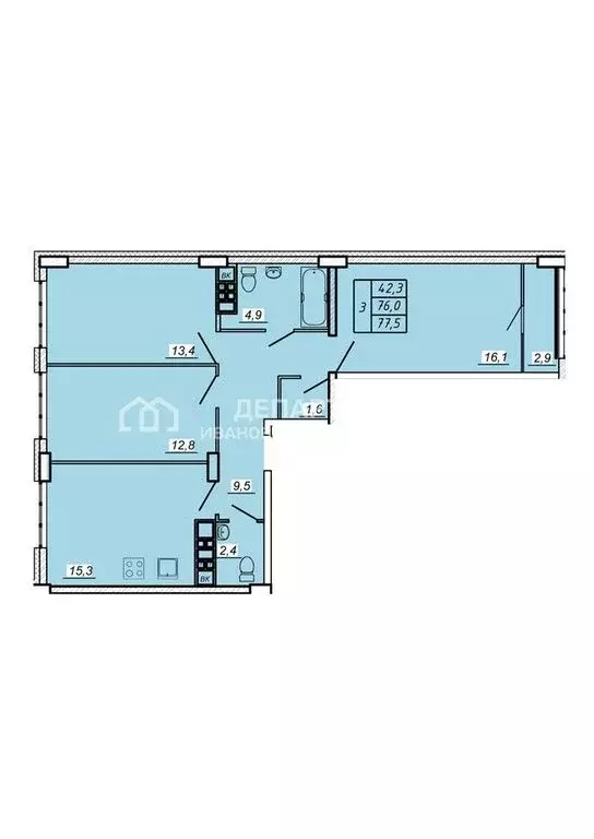 3-комнатная квартира: Иваново (80 м) - Фото 1