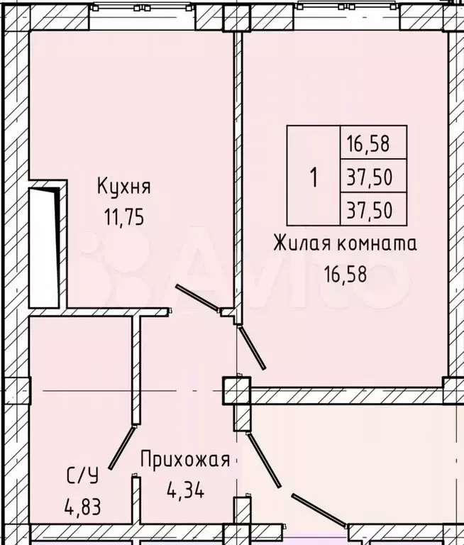 1-к. квартира, 37,5 м, 7/7 эт. - Фото 1