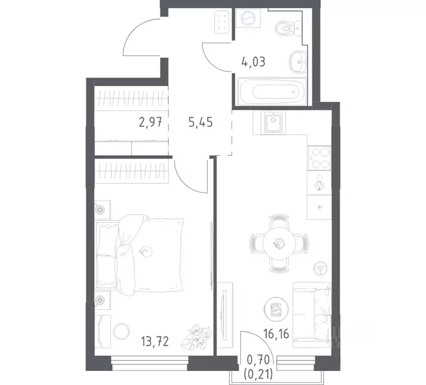 1-к кв. Нижегородская область, Нижний Новгород ул. Дружбы, 33 (42.54 ... - Фото 1