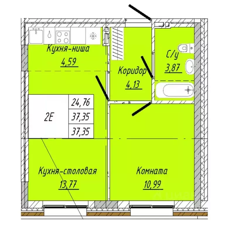1-к кв. Омская область, Омск ул. 2-я Дачная (37.35 м) - Фото 0