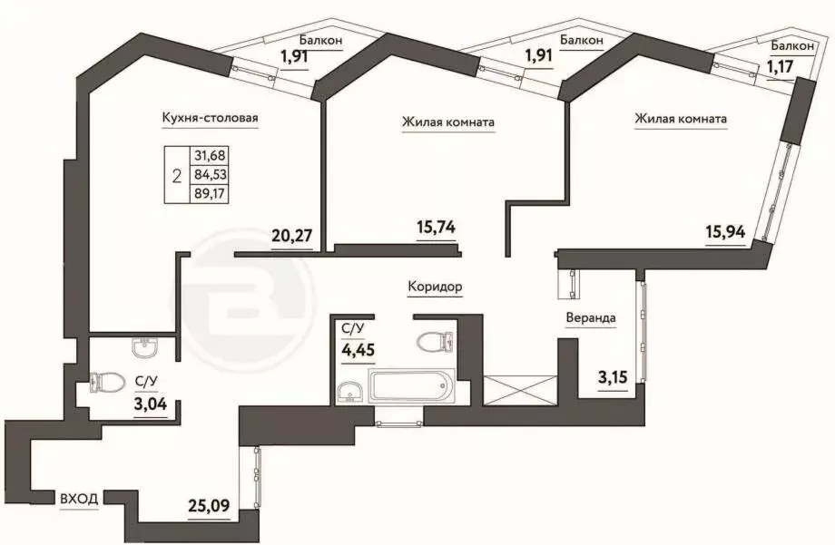 2-комнатная квартира: Самара, проспект Кирова, 399 (89.2 м) - Фото 1