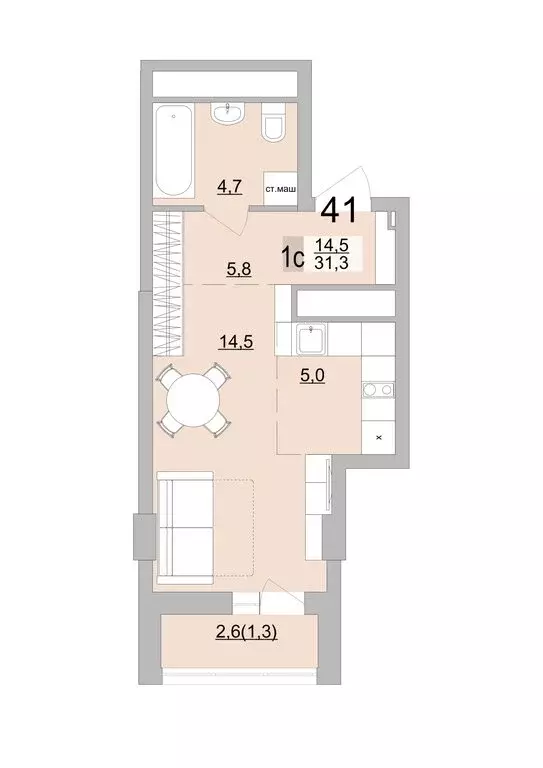 Квартира-студия: Екатеринбург, Черкасская улица, 5к3 (31.3 м) - Фото 0