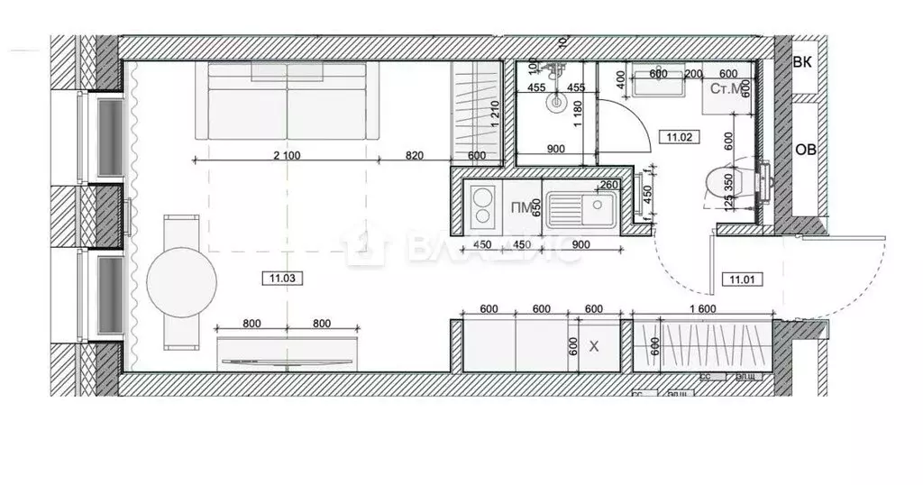 Квартира-студия: Москва, Летниковская улица, 13 (26.5 м) - Фото 2