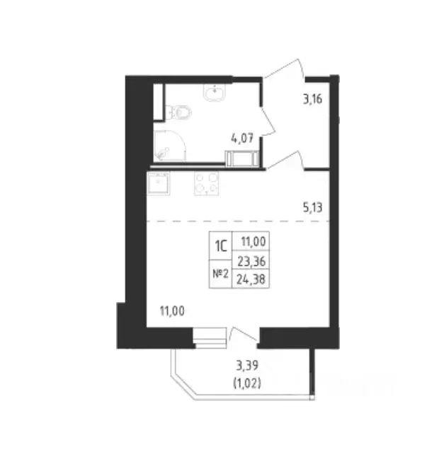 Студия Санкт-Петербург ул. Гудиловская, 9 (24.38 м) - Фото 1