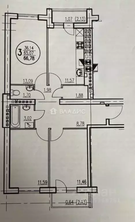 3-к кв. Калининградская область, Гурьевск бул. Рижский, 7 (70.0 м) - Фото 1