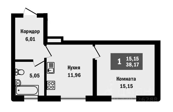 1-к кв. Башкортостан, Уфа пер. Некрасова (38.17 м) - Фото 1