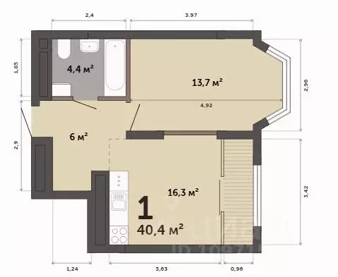 1-к кв. Свердловская область, Екатеринбург пер. Сосновый (40.4 м) - Фото 1