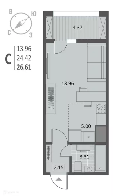 Продаётся квартира-студия, 26.61 м - Фото 0