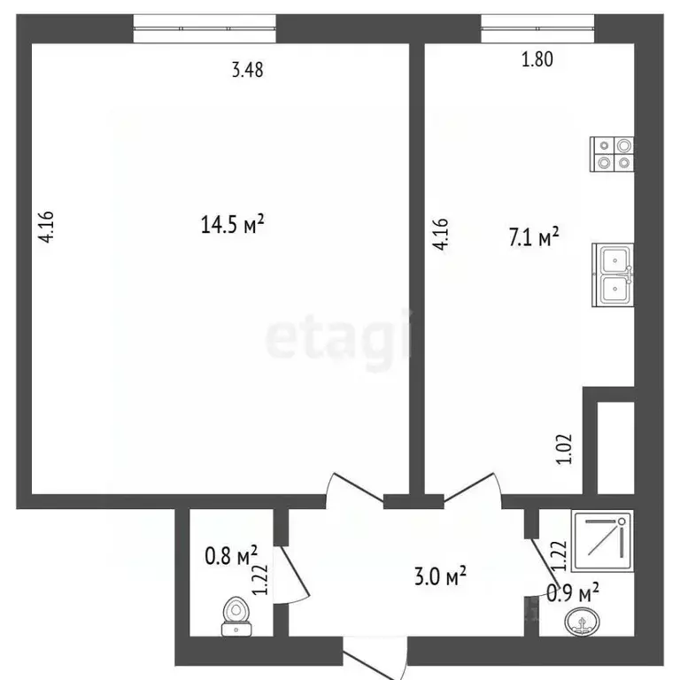 1-к кв. Калининградская область, Гурьевский муниципальный округ, пос. ... - Фото 2