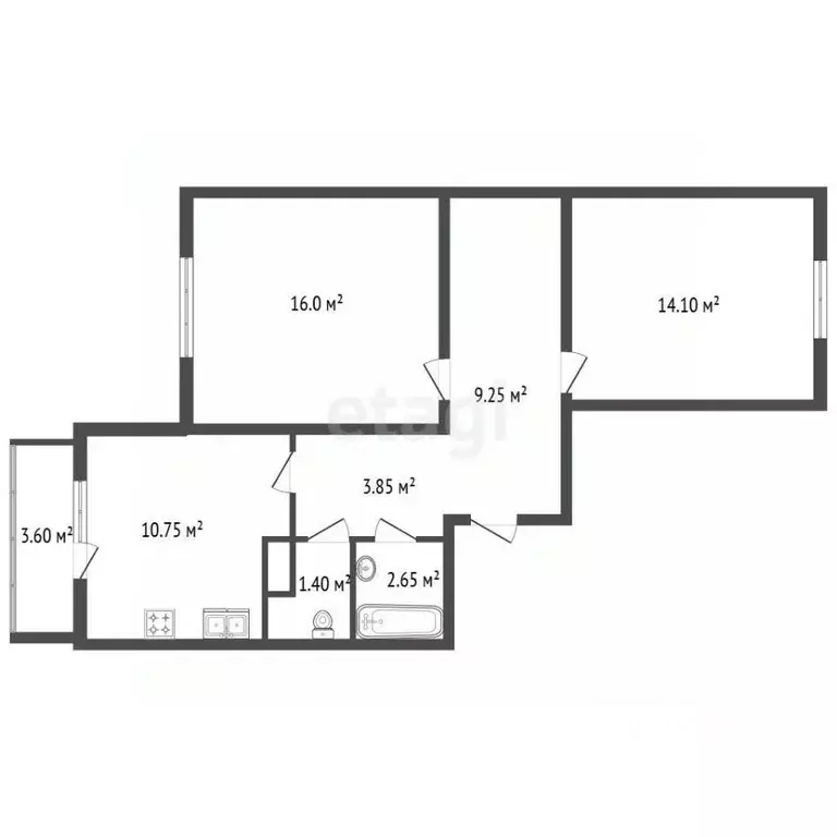 2-к кв. Ленинградская область, Всеволожск ул. Джанкойская, 1к1 (58.2 ... - Фото 1