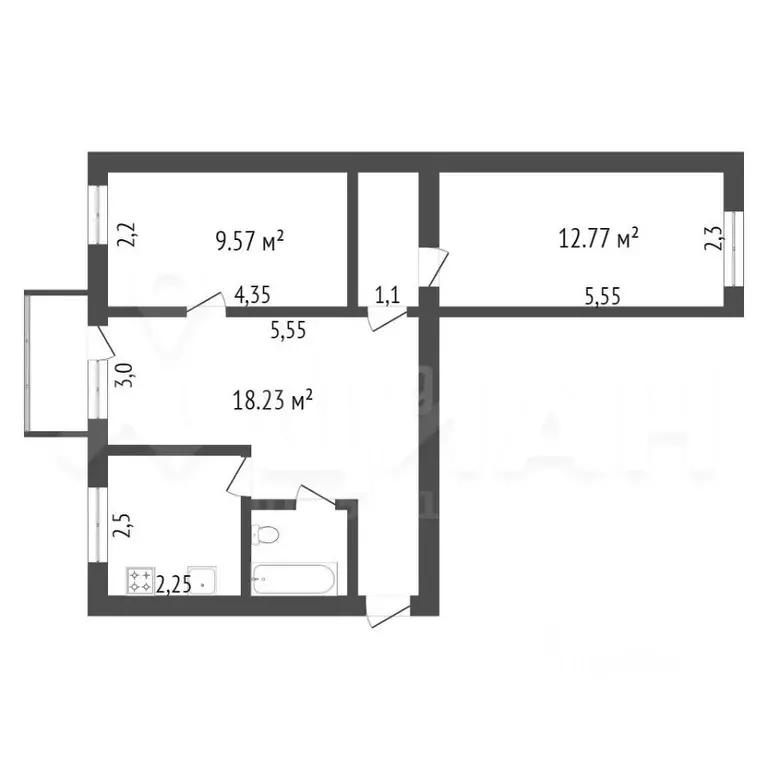 3-к кв. Татарстан, Нурлат ул. Г. Кариева, 38 (56.2 м) - Фото 2