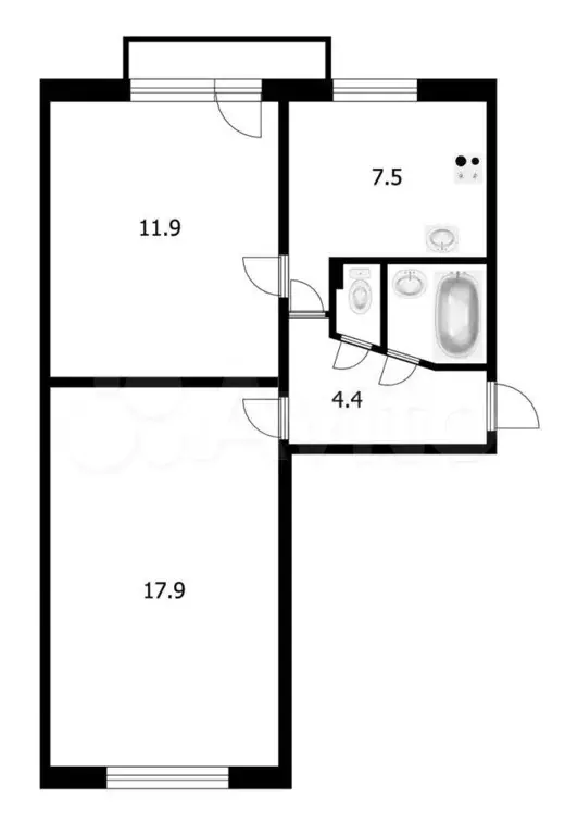 2-к. квартира, 45,5 м, 4/5 эт. - Фото 0