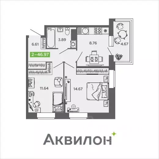 2-к кв. Архангельская область, Северодвинск И-1 кв-л, Аквилон Нео ... - Фото 0