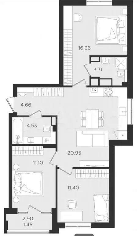 2-к. квартира, 73,8 м, 1/9 эт. - Фото 1
