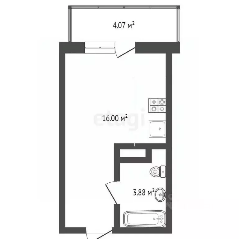Студия Тюменская область, Тюмень Велижанская ул., 66к1 (20.0 м) - Фото 2