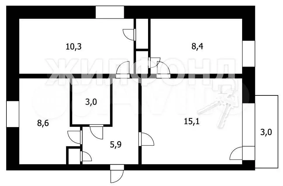 3-к. квартира, 53,6 м, 2/2 эт. - Фото 0