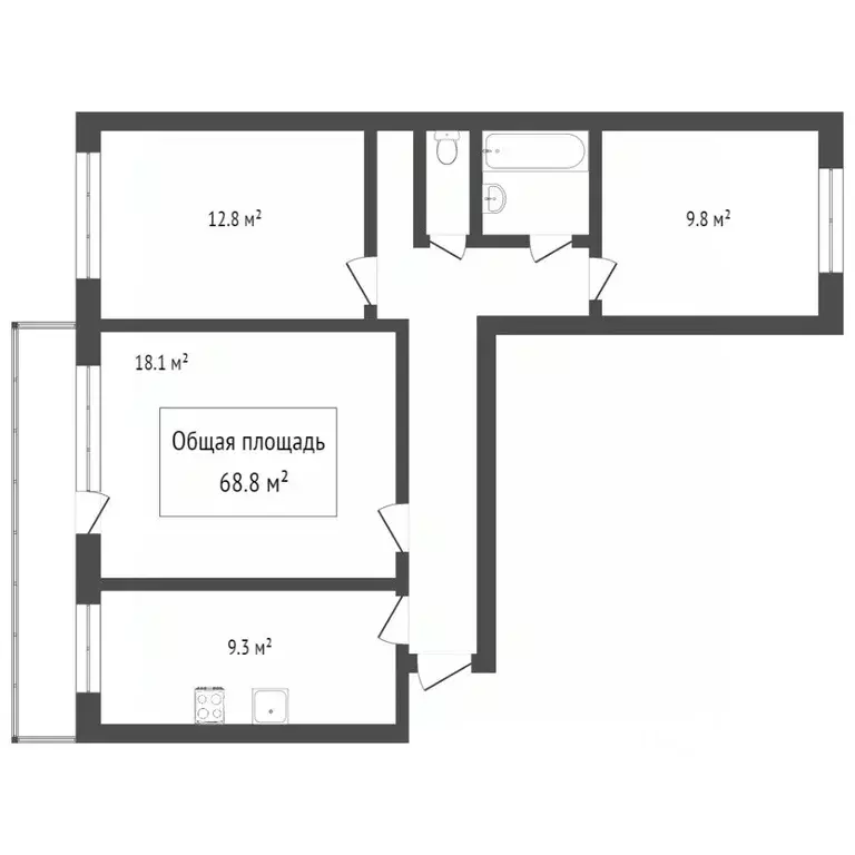 3-к кв. Томская область, Томск ул. Елизаровых, 48/9 (69.1 м) - Фото 2