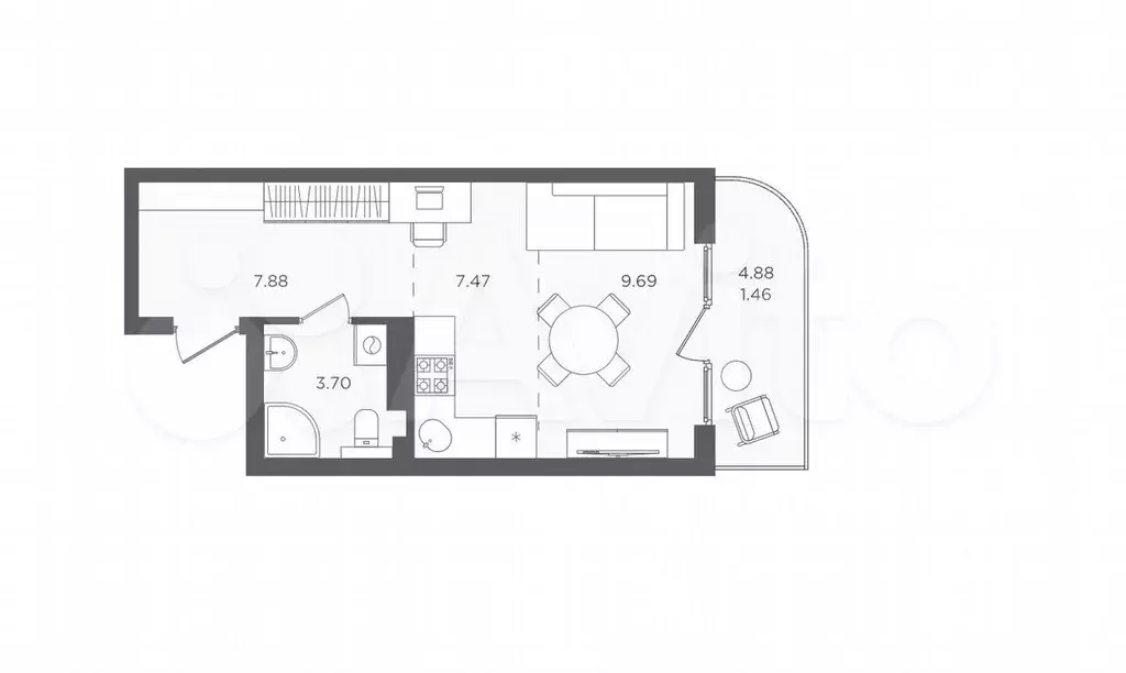 Квартира-студия, 30,2 м, 4/4 эт. - Фото 1