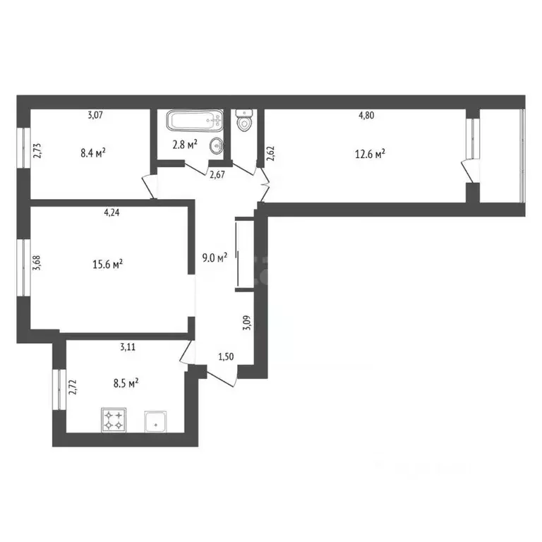 3-к кв. Амурская область, Благовещенск Игнатьевское ш., 13 (62.6 м) - Фото 2