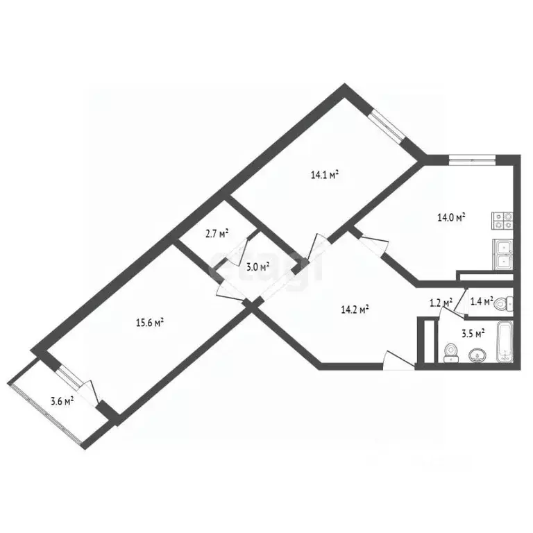 2-к кв. Ленинградская область, Мурино Всеволожский район, просп. ... - Фото 2