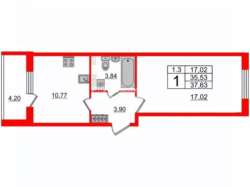 1-к кв. Санкт-Петербург Пулковское ш., 95к4 (37.63 м) - Фото 2