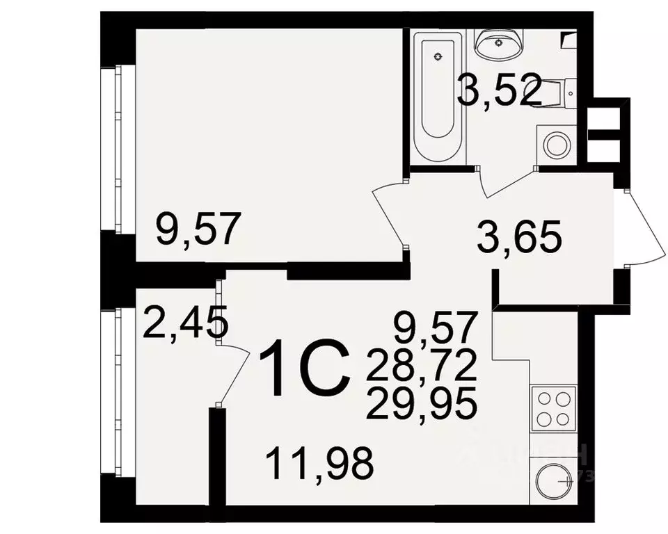 1-к кв. Рязанская область, Рязань Аура жилой комплекс (28.72 м) - Фото 1