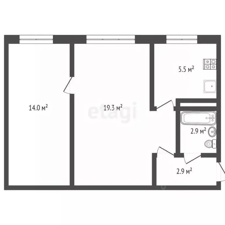 2-к кв. Калининградская область, Калининград Новинская ул., 13 (44.0 ... - Фото 1