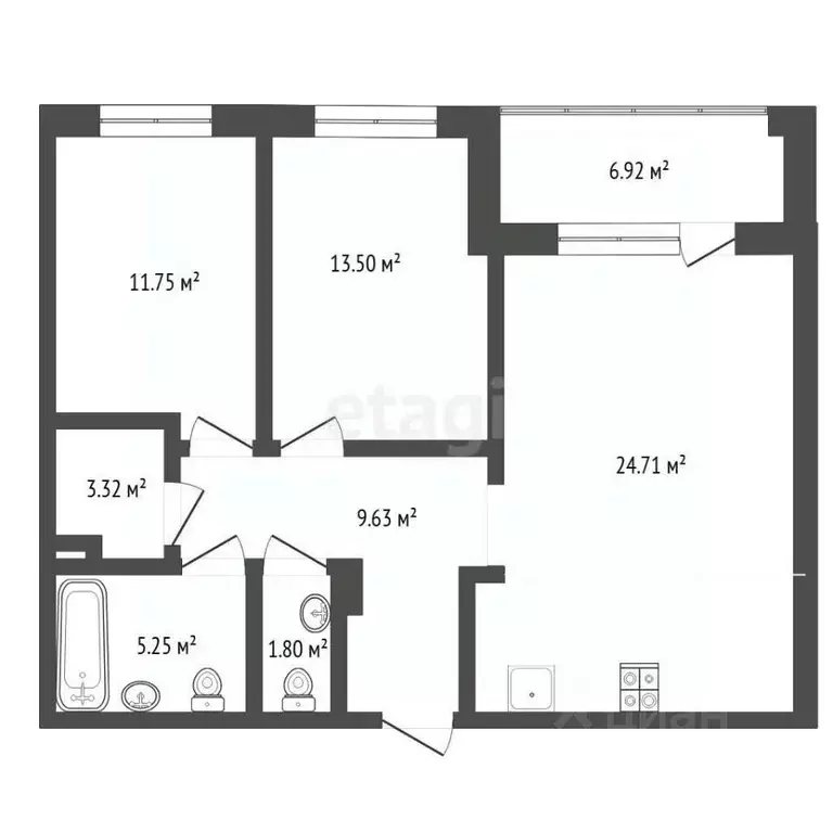 2-к кв. Тюменская область, Тюмень ул. Краснооктябрьская, 8 (70.7 м) - Фото 2